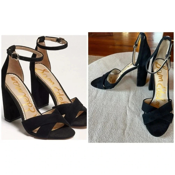 Sam Edelman Yancy Block Heel Ankle Strap Black Suede Shoes Size 10 - Picture 10 of 12